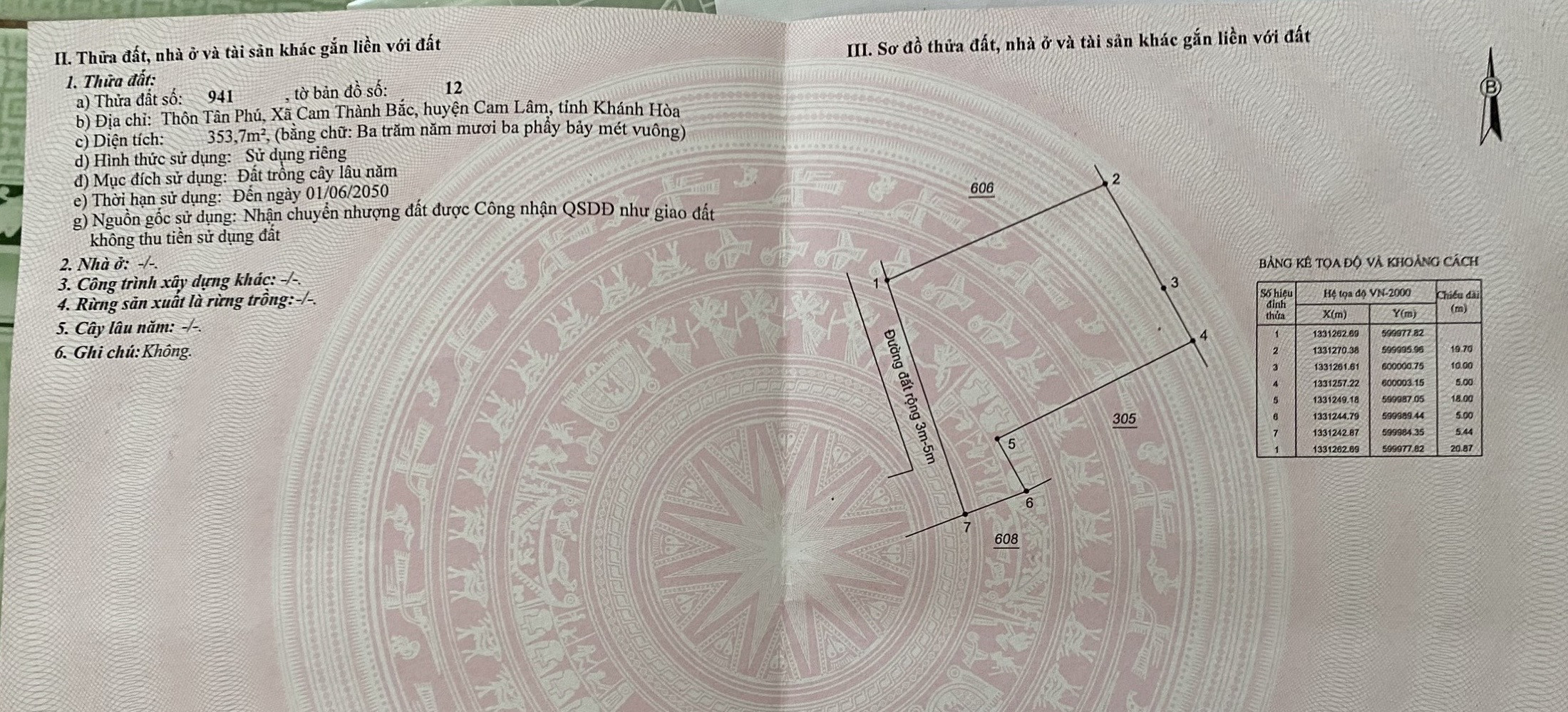 Bán đất 353.7m² ngang 16m giá 800 triệu tại Xã Cam Lâm