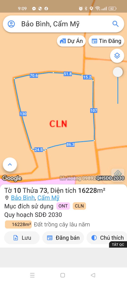 Bán đất 16227.5m² ngang 130m giá 8 tỷ Xã Cẩm Mỹ