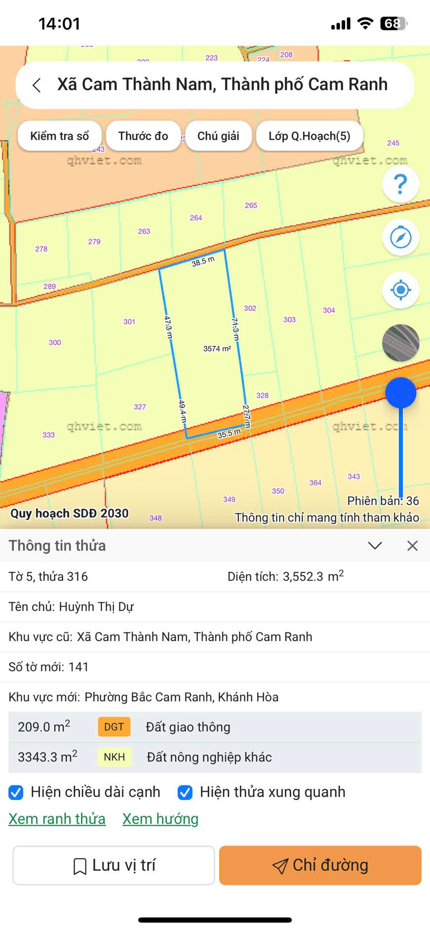 316.5 3552,3m2 450tr/sao
vị trí : THÔN QUẢNG HOÀ CAM THÀNH NAM , CAM RANH
diện tích 3552,3M2 
DIỆN TÍCH ; 3552,3M2 GIÁ 450TR/SAO 
giá tổng bán :1 TỶ 600 TRIỆU
LIÊN HỆ : MINH HIẾU 0389623794 BĐS