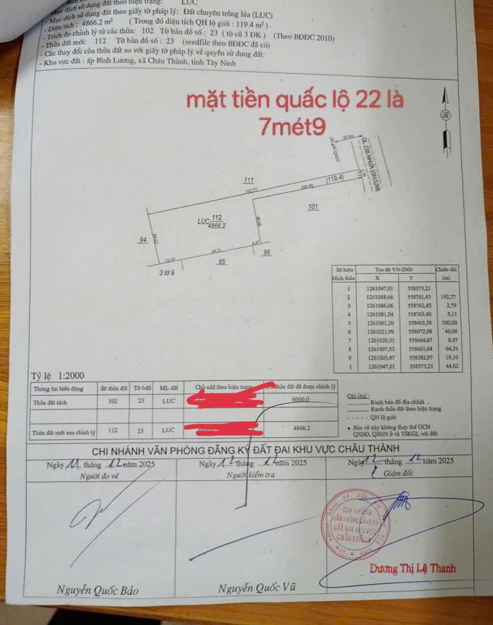 Bán đất 4907.2m² ngang 7m giá 1.85 tỷ tại Xã Châu Thành