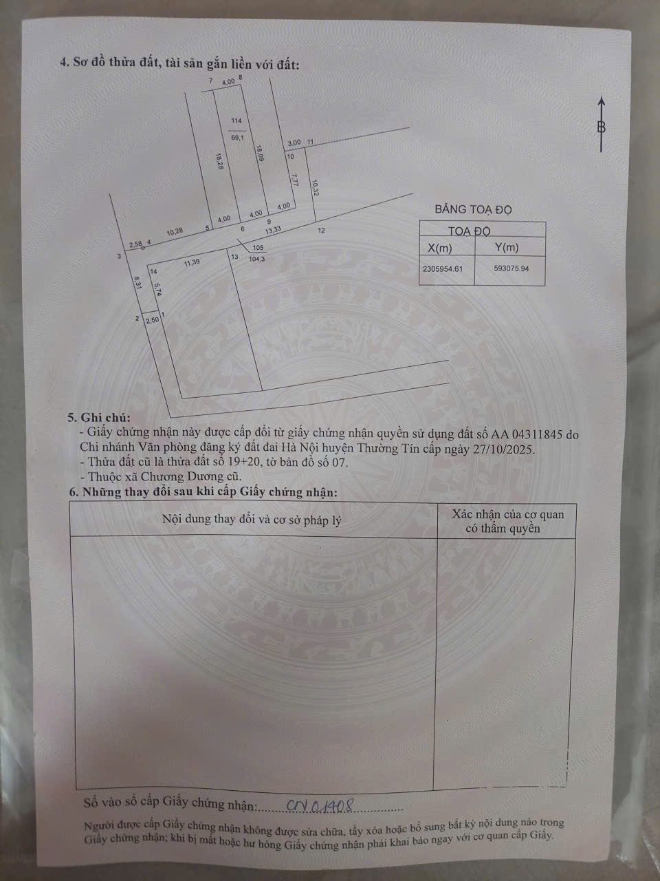 Bán đất 69,1m² full thổ cư ngang 4m giá 3.8 tỷ tại Xã Chương Dương