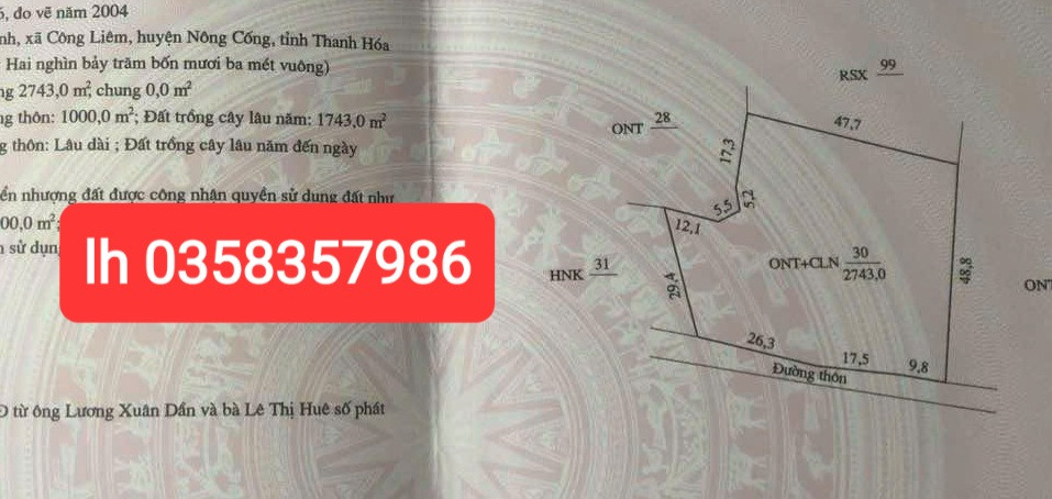 Bán đất 2743m² ngang 53.6m giá 2.15 tỷ Xã Công Chính