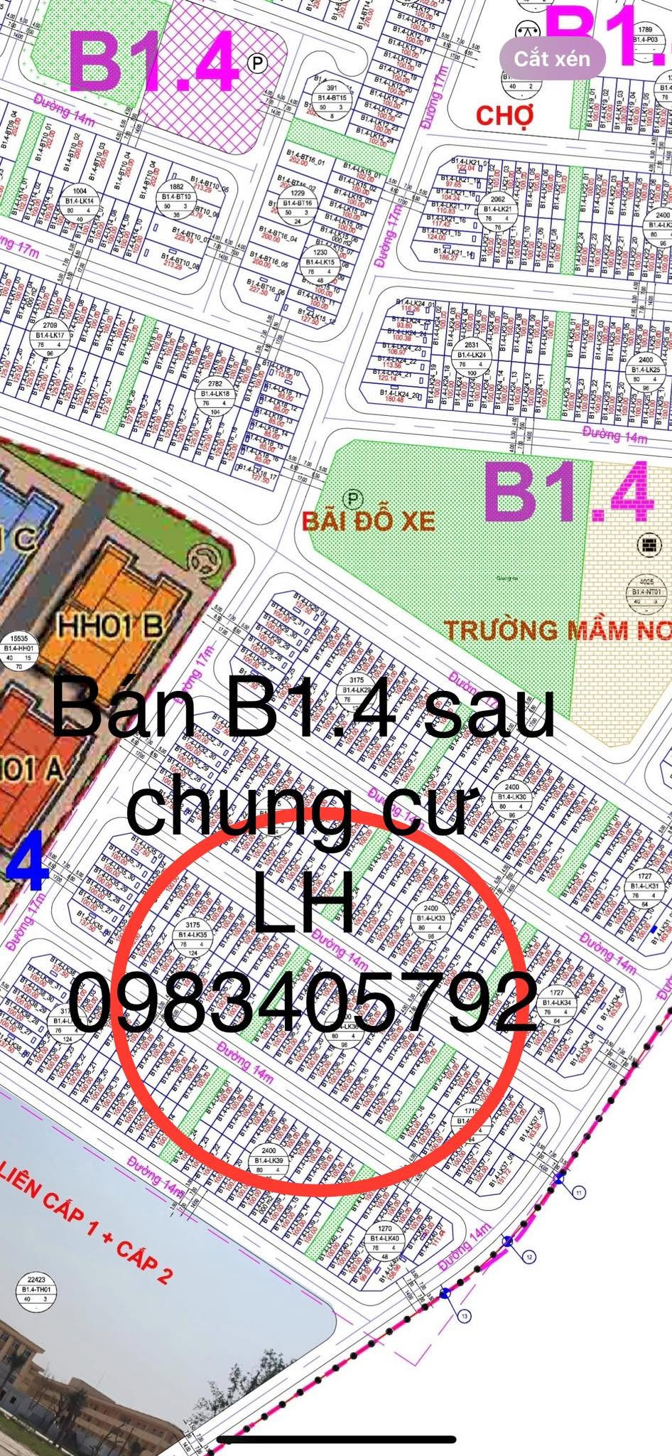 Bán Liền kề B1.4  khu đô thị Thanh Hà￼đường 14m, gần chung cư, gần hồ điều hoà