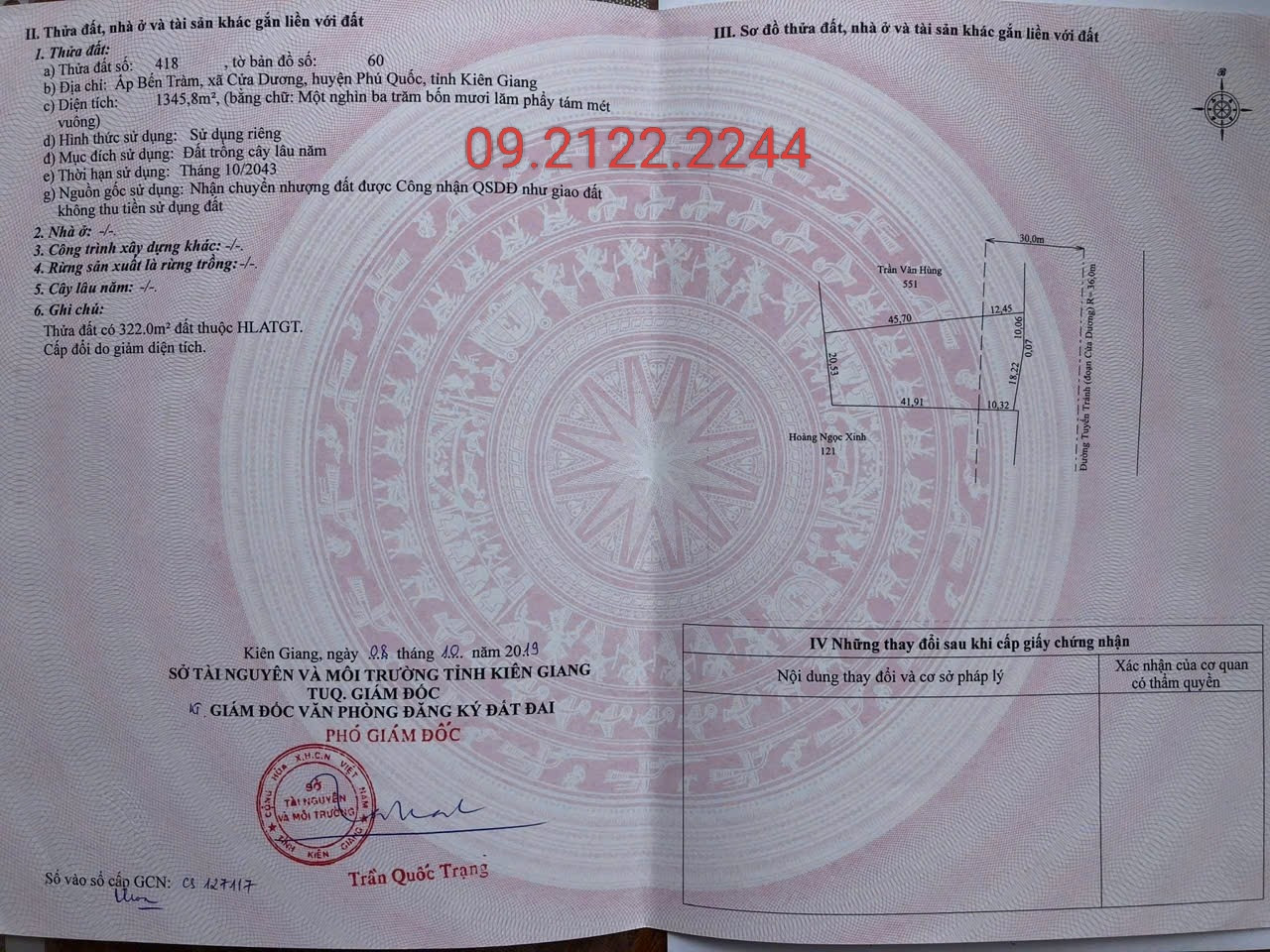 Bán đất 1345.8m2 MT Tuyến Tránh 1, Bến Tràm Ngang 28m giá 15tỷ tại Đặc Khu Phú Quốc
