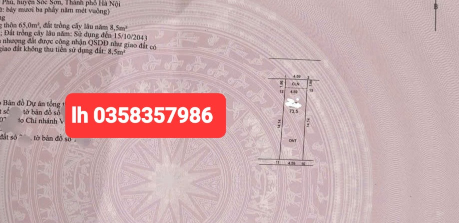 Bán đất 73.5m² ngang 4.59m giá 1.9 tỷ Xã Đa Phúc