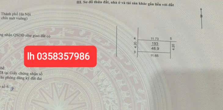 Bán đất 48.9m² full thổ cư ngang 4.2m giá 1.5 tỷ tại Xã Đa Phúc