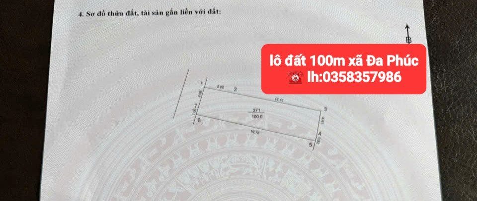 Bán đất 100m² full thổ cư ngang 5m giá 2.9 tỷ tại Xã Đa Phúc