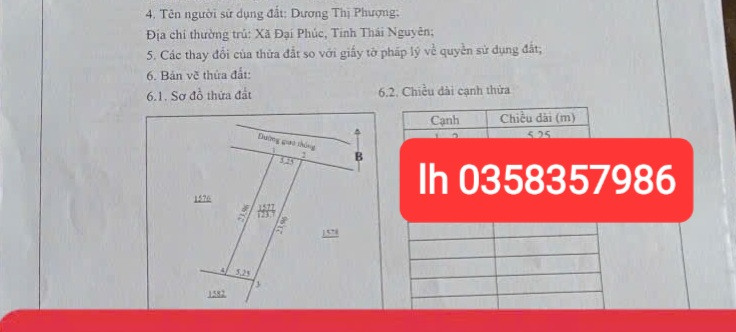 Bán đất 123.7m² ngang 5.25m giá 860 triệu Xã Đại Phúc