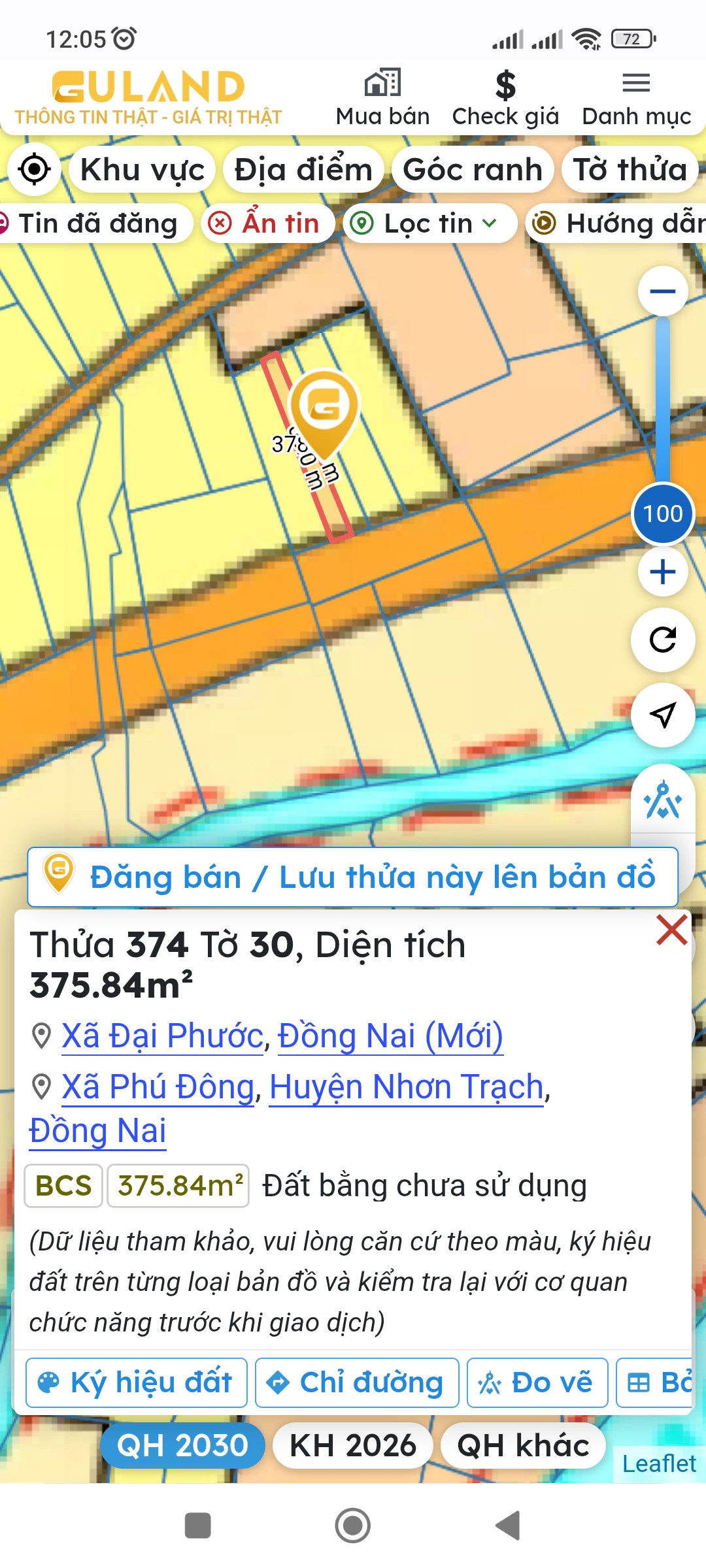 Bán đất 375.8m² ngang 6,5m giá 1000 triệu Xã Đại Phước