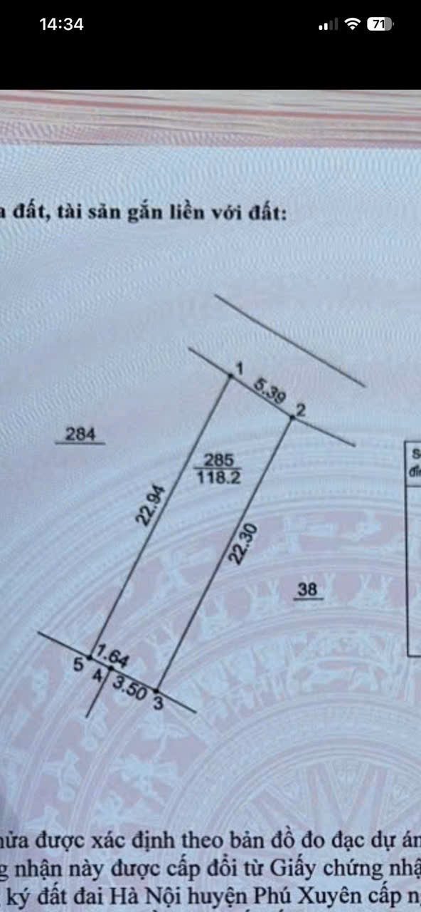 Bán đất 118m² full thổ cư ngang 5,39m giá 3.72 tỷ tại Xã Đại Xuyên