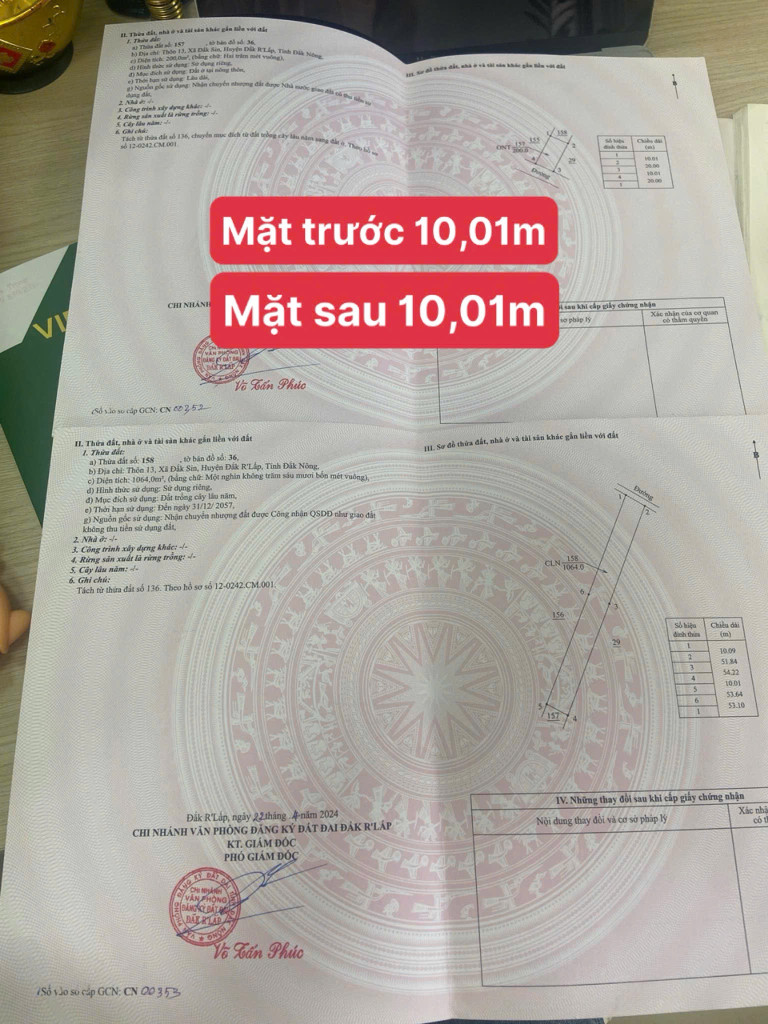 Đất thổ cư 2 mặt tiền trước sau 500 Triệu/1270m2(200m2 thổ cư)