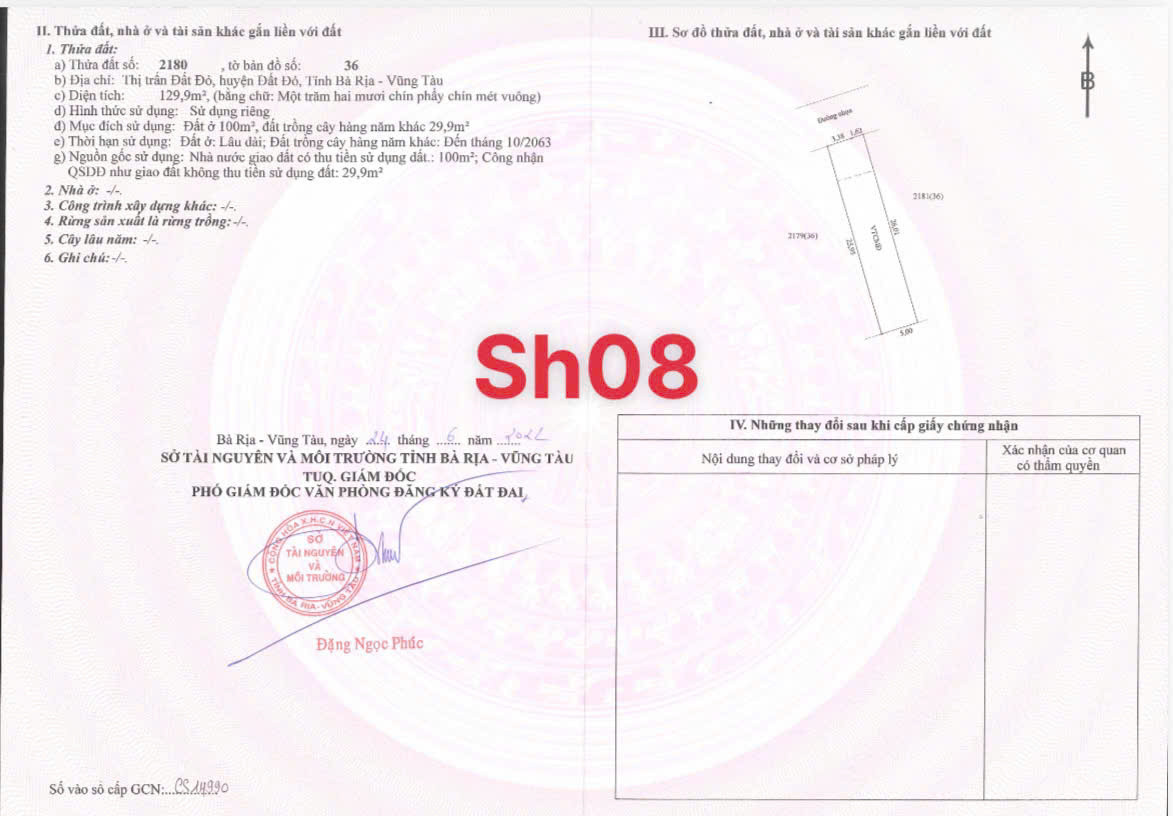 Bán đất 135.3m² có sẵn 130m² thổ cư ngang 5m giá 1.3 tỷ tại Xã Đất Đỏ