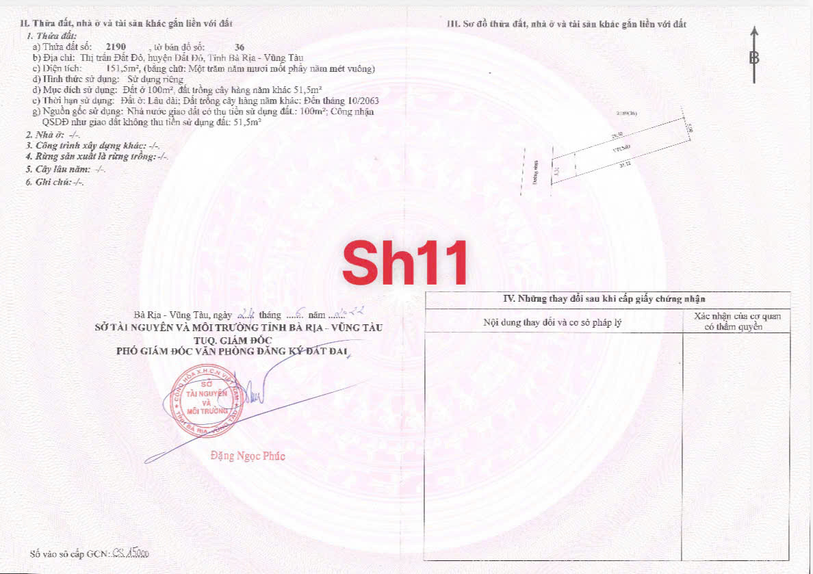 Bán đất 135.1m² có sẵn 130m² thổ cư ngang 5m giá 1.3 tỷ tại Xã Đất Đỏ