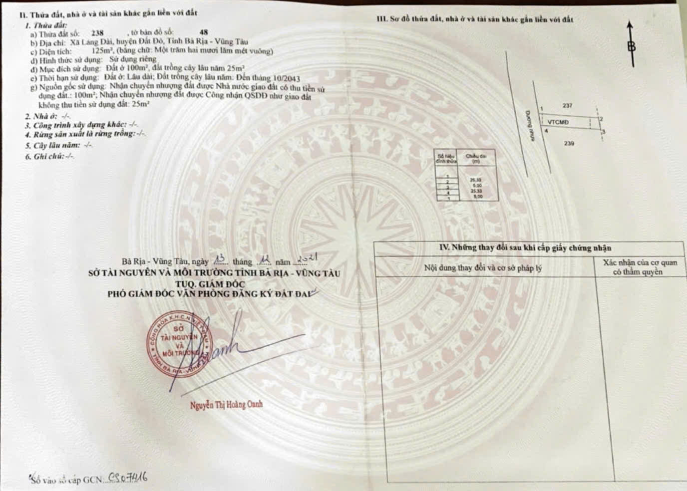 Bán đất 125.6m² có sẵn 100m² thổ cư ngang 5m giá 750 triệu tại Xã Đất Đỏ