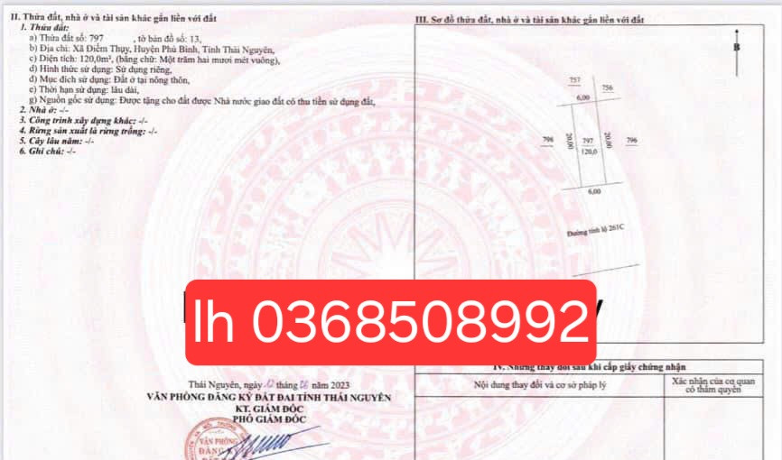 Bán đất 120m² ngang 6m giá 3 tỷ Xã Điềm Thụy