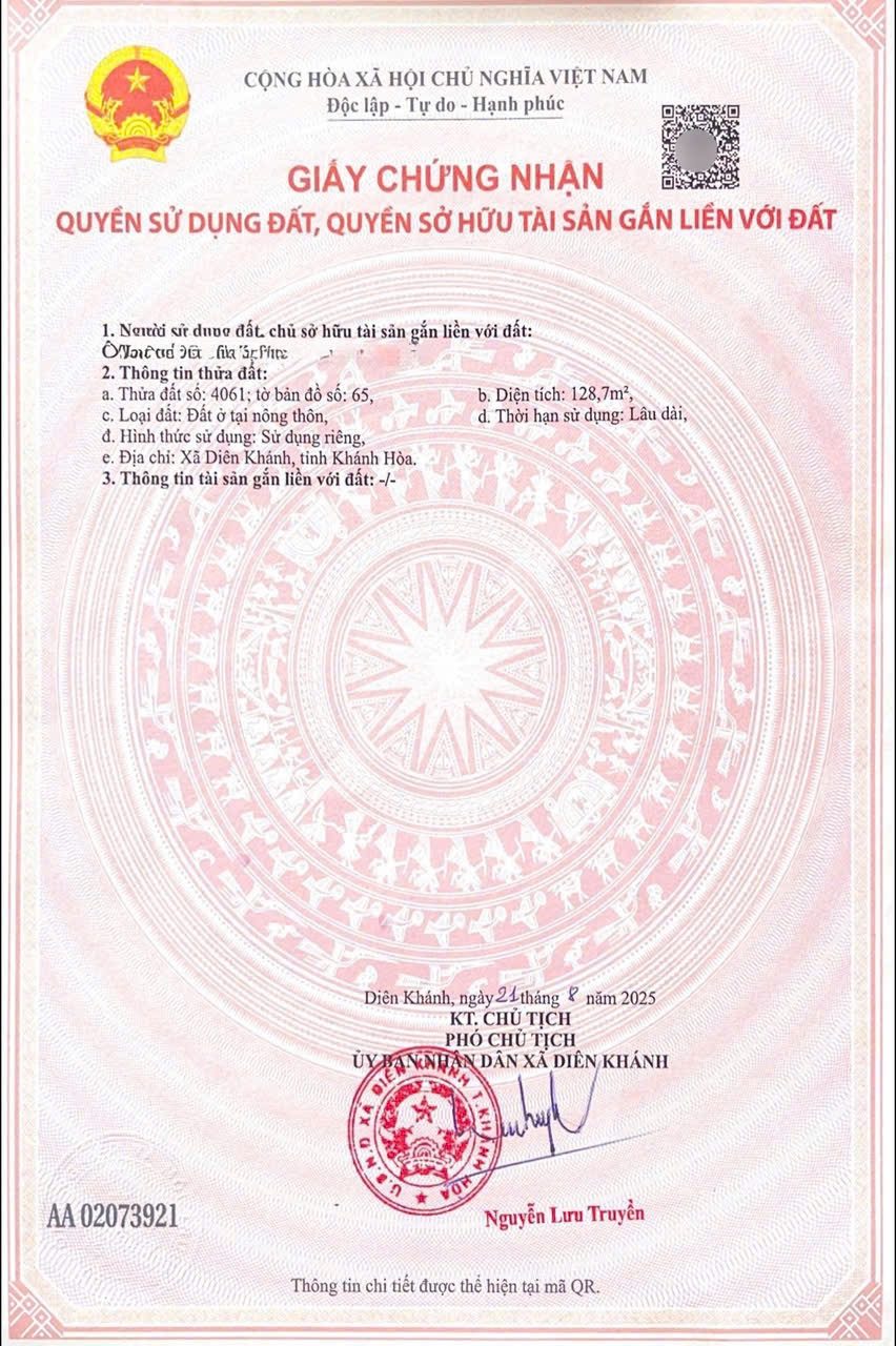BÁN LÔ ĐẤT TĐC DIÊN AN , DIÊN KHÁNH . DT 128,7m2 , FULL THỔ . GIÁ CHỈ 28,6 triệu/m2
