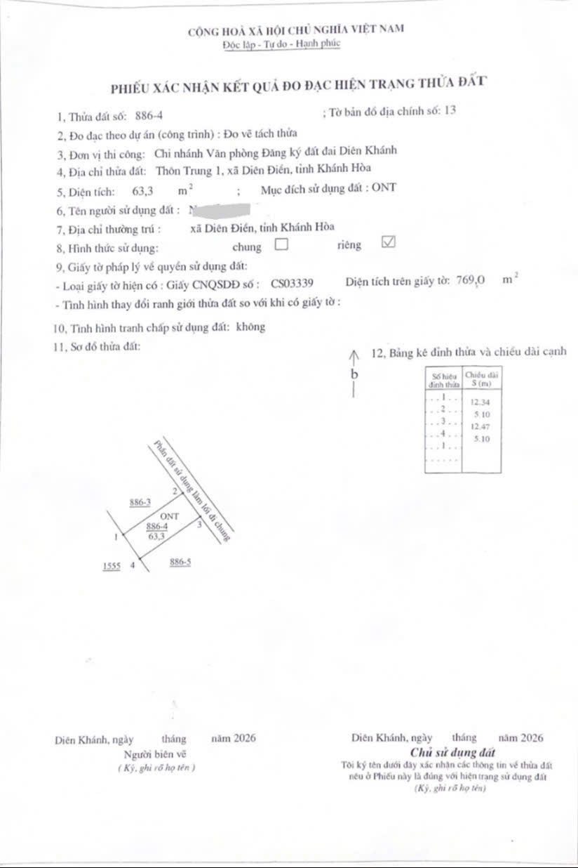 Bán đất 63,3m² full thổ cư ngang 5,1m giá 500 triệu tại Xã Diên Điền