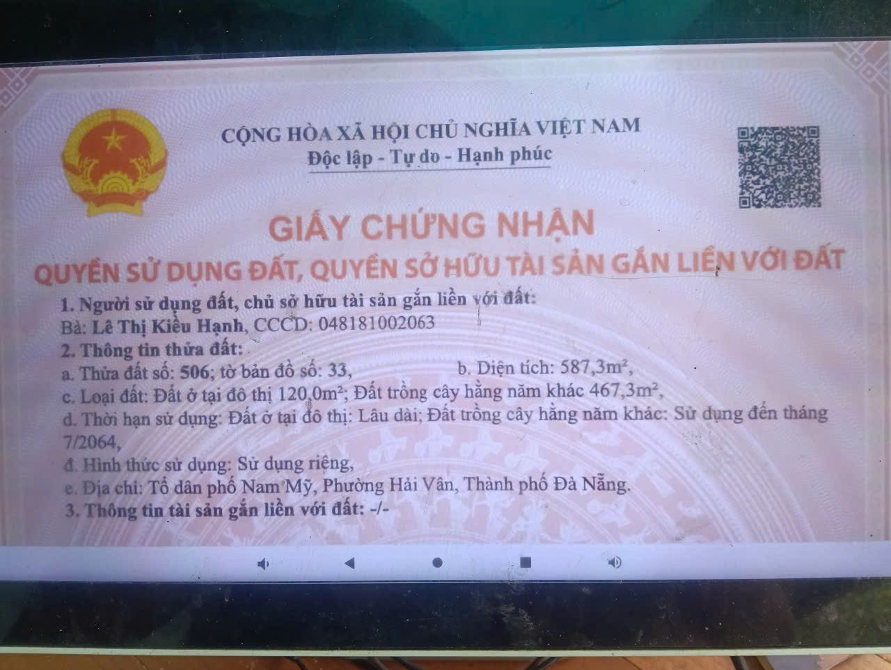 Chính chủ cần bán 3 lô Đất nhà vườn hòa bắc thôn Nam Mỹ phường Hải Vân TP Đà Nẵng