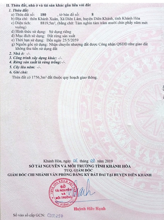 Bán đất 8819.5m² ngang 117.54m giá 7 tỷ Xã Diên Lâm