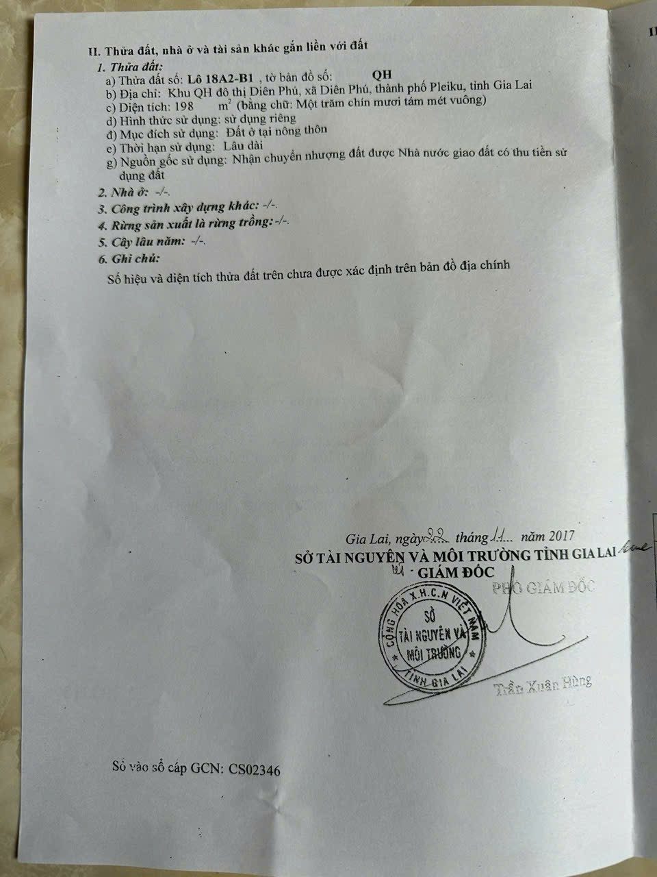 Khu quy hoạch diên phú... nay thuộc phường diên hồng. Lô số 18
Diện tích:12m dài 16m( full
lhzl