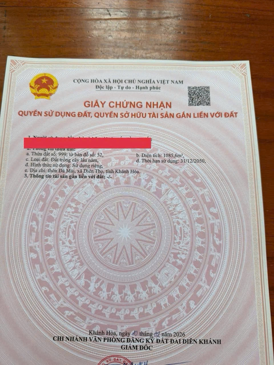 BÁN LÔ ĐẤT VƯỜN DIÊN TÂN , DIÊN KHÁNH . DT 1085m2 , GIÁP SUỐI NHỎ . GIÁ BÁN 550 TRIỆU