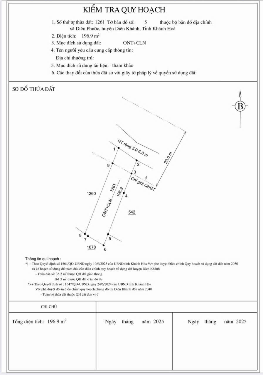 Bán đất 196.9m² ngang 7m giá 1.49 tỷ Xã Diên Thọ