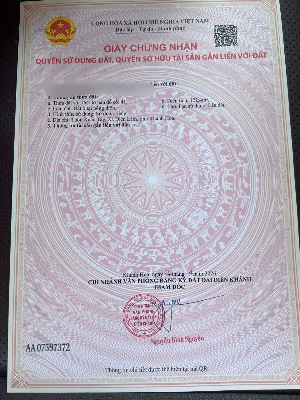 BÁN LÔ ĐẤT ĐẸP Ở DIÊN XUÂN, DIÊN KHÁNH . DT 122m2 , FULL THỔ CƯ . VỊ TRÍ THUẬN LỢI . GIÁ CHỈ 325 TRIỆU