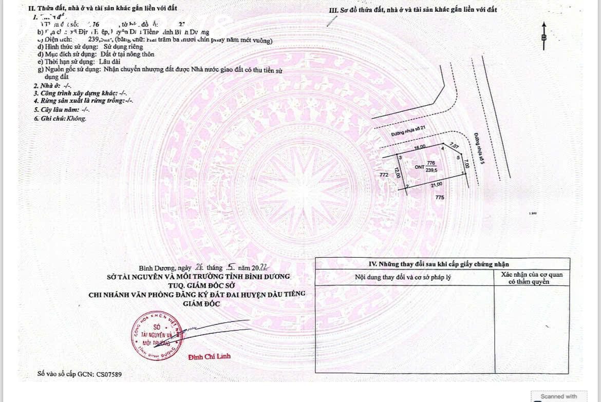 Bán đất tại Định Hiệp, Dầu Tiếng, Bình Dương, giá tốt, 4,7 triệu / m2, 294 m2