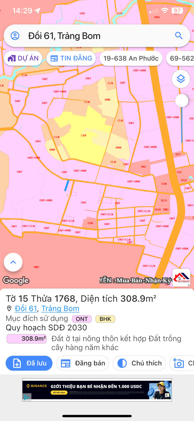 Ngộp bánđất 309m2, Có sẵn 10 phòng trọ, sẵn 100m2 thổ cư, Chỉ 1.55 tỷ.