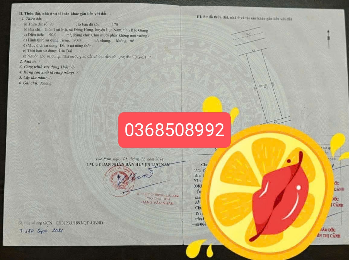 Bán đất 90m² ngang 5m giá 1.75 tỷ Xã Đông Phú