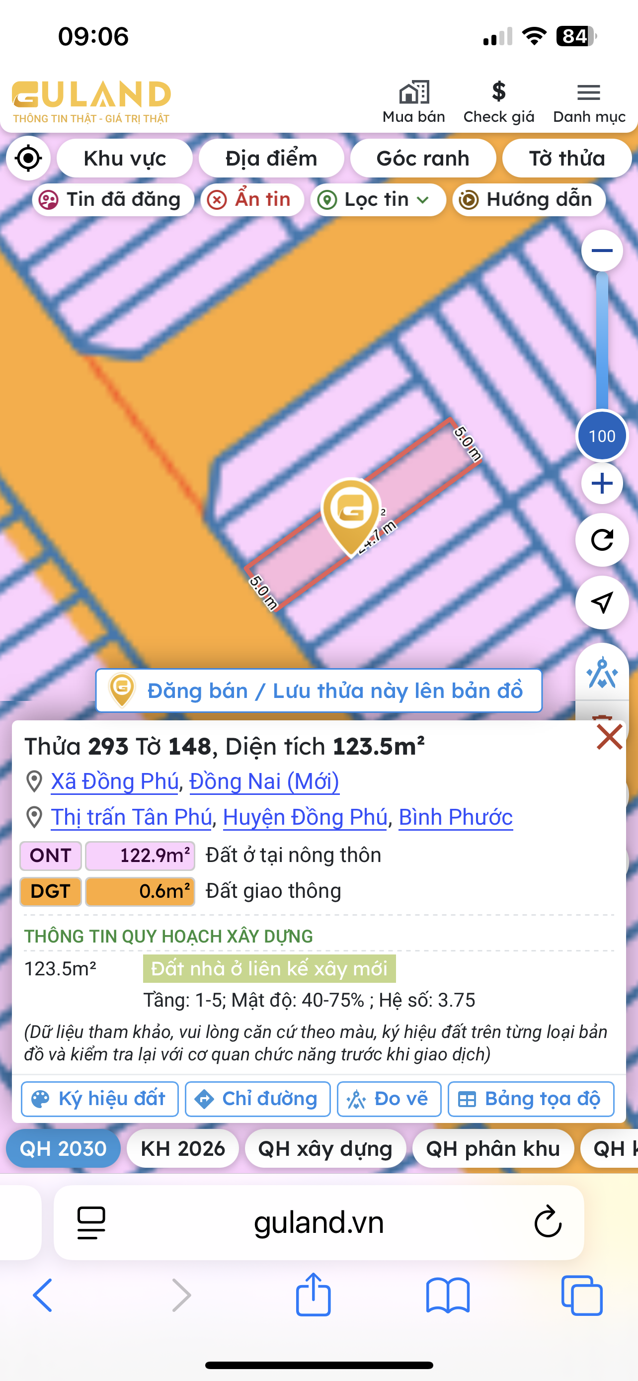 Bán đất 123.5m² full thổ cư ngang 5m giá 1.55 tỷ tại Phường Đồng Phú ( ấp 4 xã Tân Lập cũ)