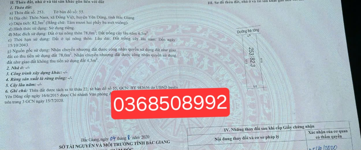 Bán đất 82m² ngang 4,4m giá 980 triệu Xã Đồng Việt