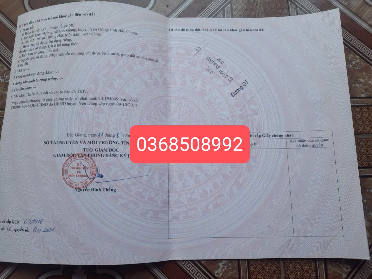 Bán đất 100m² ngang 5m giá 1.7 tỷ Xã Đồng Việt