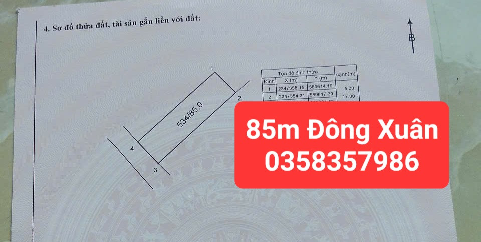 Bán Đất 85m² thổ cư 85m² giá 3.3 tỷ tại Xã Đông Xuân Huyện Sóc Sơn Hà Nội