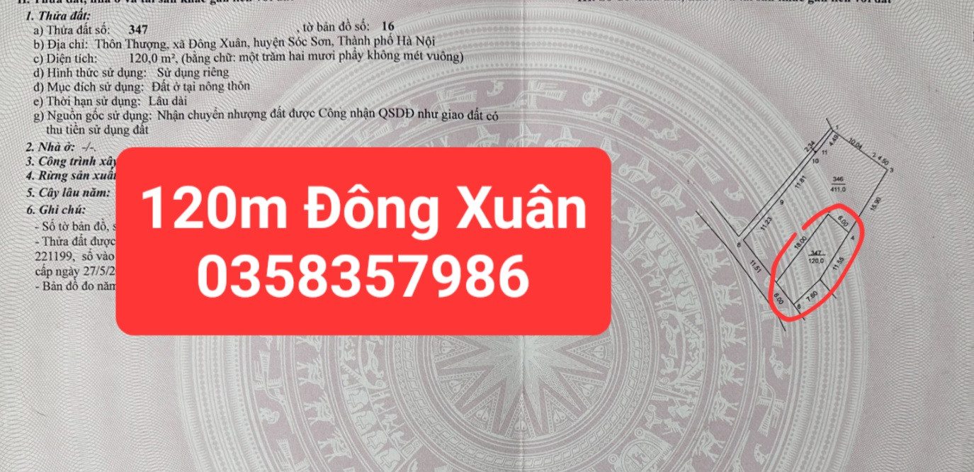 Bán đất Đông Xuân DT 120m vuông,MT 5m
Giá bán 4 tỷ 250 triệu