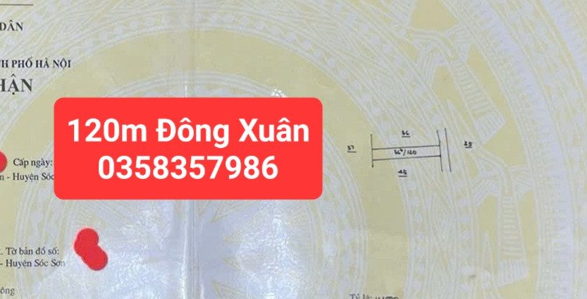 Bán đất Đông Xuân DT 120m,MT 4m
Giá bán 3 tỷ 840 triệu