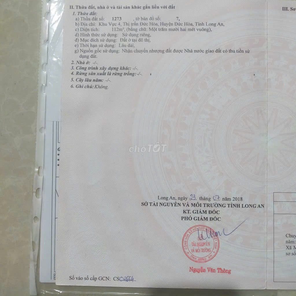 Bán đất 105.8m² ngang 5m giá 1.35 tỷ tại Xã Đức Hòa