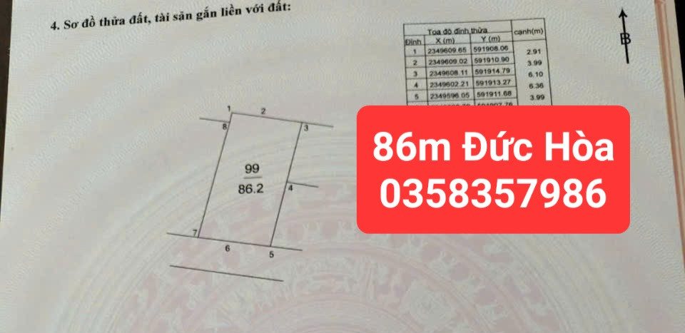 Bán đất DT 86.2m vuông,MT 7m full thổ cư,giá bán 2 tỷ 250 triệu