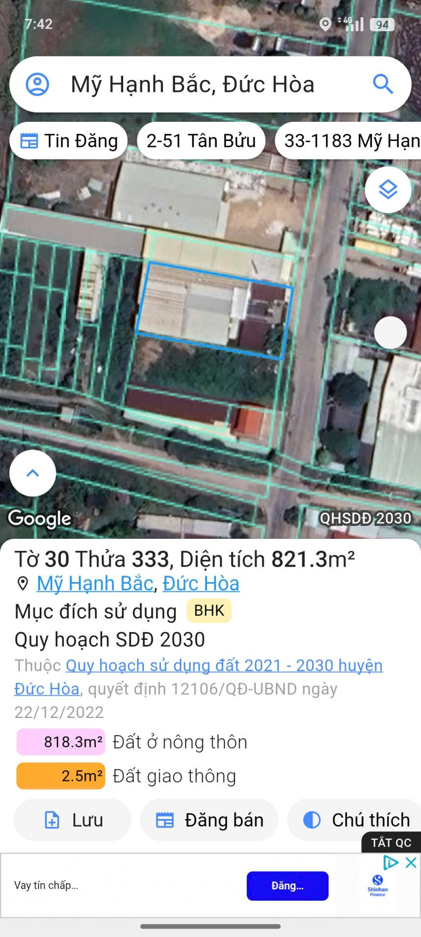 Bán nhà mặt tiền đường nhựa 821.3m² ngang 20m giá 13.5 tỷ Xã Đức Lập hiện trạng có nhà xưởng trên đất đang cho thuê