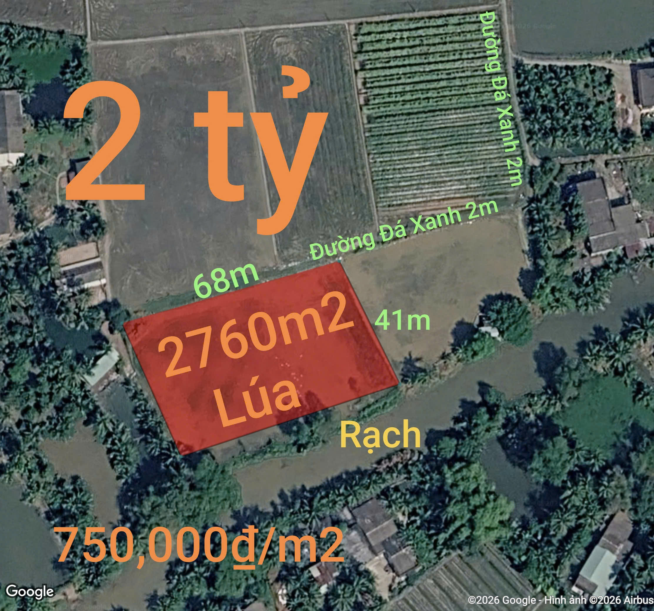 Bán Đất 2760m2 giá 2 tỷ tại Xã Đức Tân Huyện Tân Trụ Long An