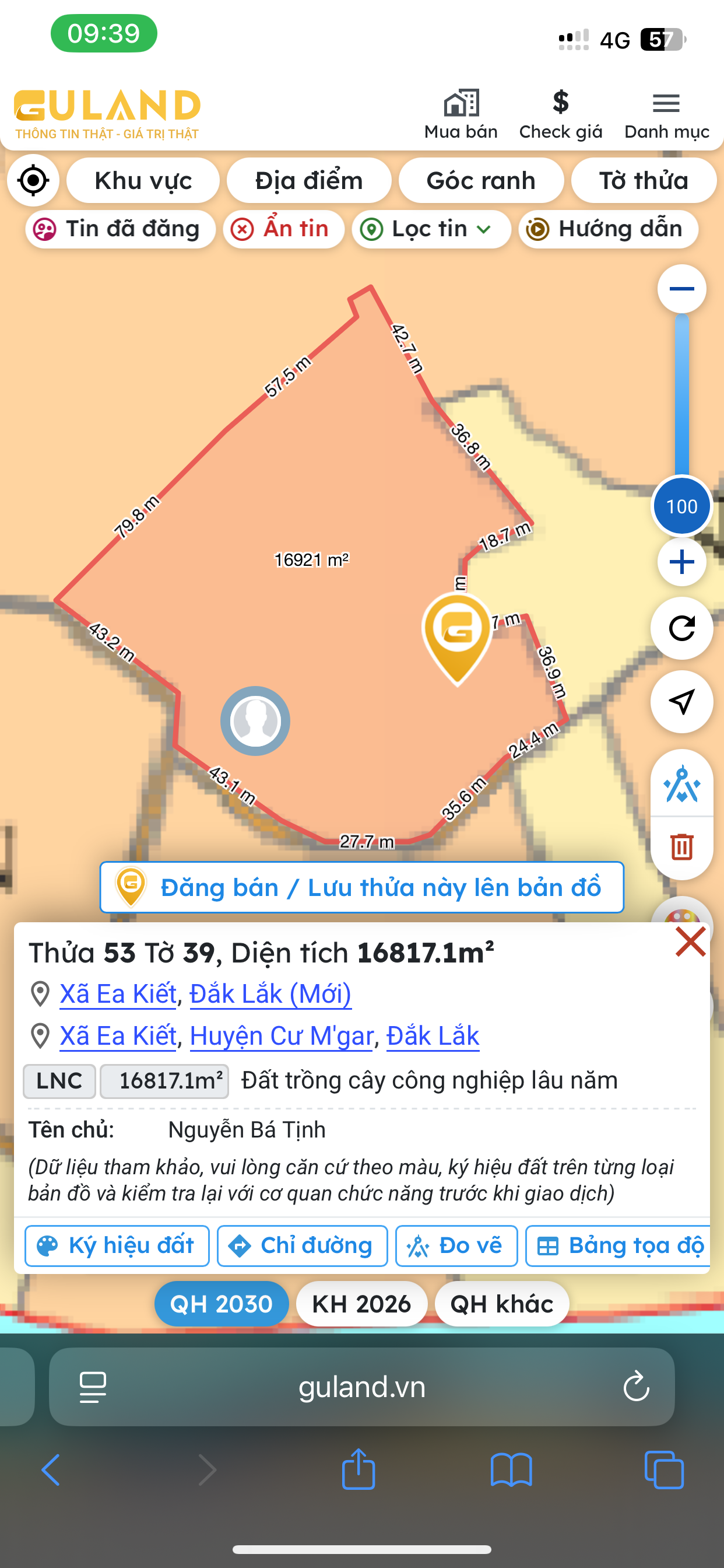Bán đất 16817.1m² ngang 200m giá 5 tỷ tại Xã Ea Kiết