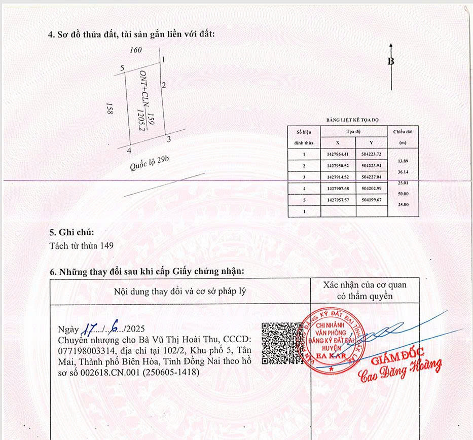 Bán đất MT QL29 1212.6m² ngang 25m giá 2.13 tỷ Xã Ea Knốp