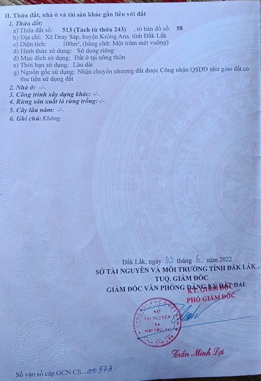 Dray sap  krong Ana  1 lô sale rẻ khu dân cư đông đúc vị trí đẹp tiềm năng đầu tư gần vòng xoay hồ chí minh