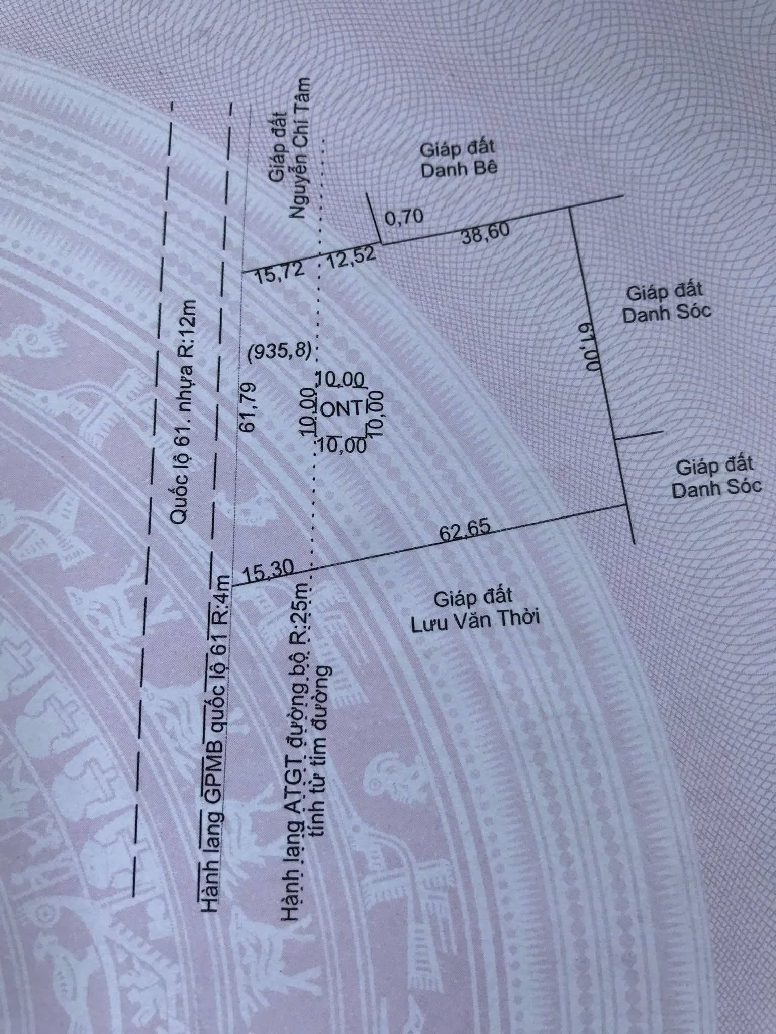 Bán đất 4606.1m² có sẵn 100m² thổ cư ngang 62m giá 7.44 tỷ tại Xã Gò Quao