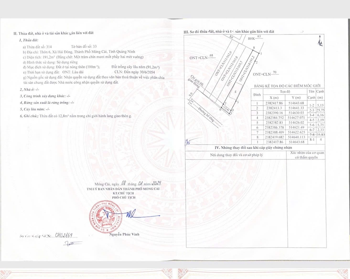 Bán đất 196.9m² có sẵn 100m² thổ cư ngang 4,5m giá 800 triệu tại Xã Hải Đông Thành phố Móng Cái