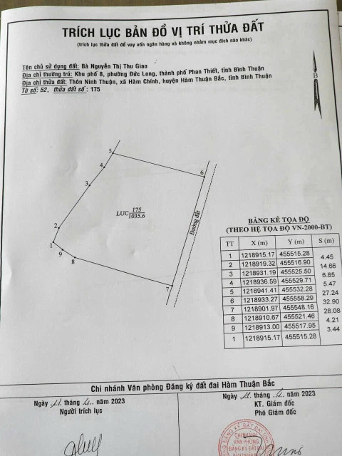 Bán đất 1035m² 165 triệu tại Xã Hàm Chính Huyện Hàm Thuận Bắc