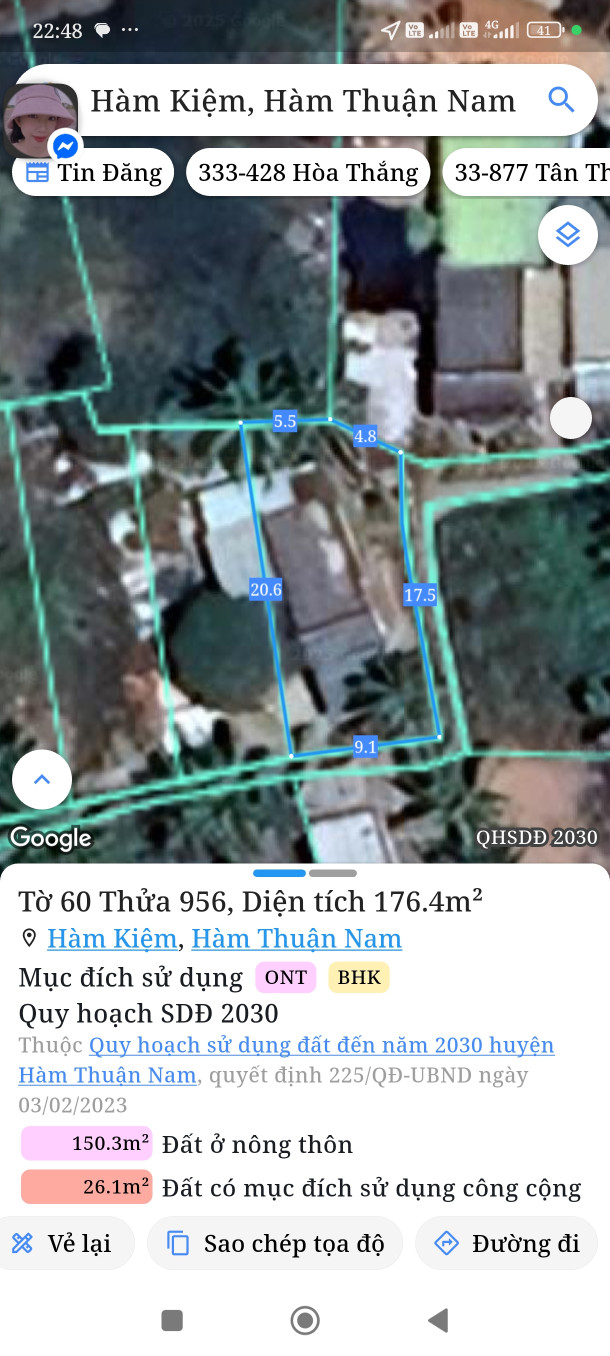 Bán đất 176m² giá 590 triệu Xã Hàm Kiệm