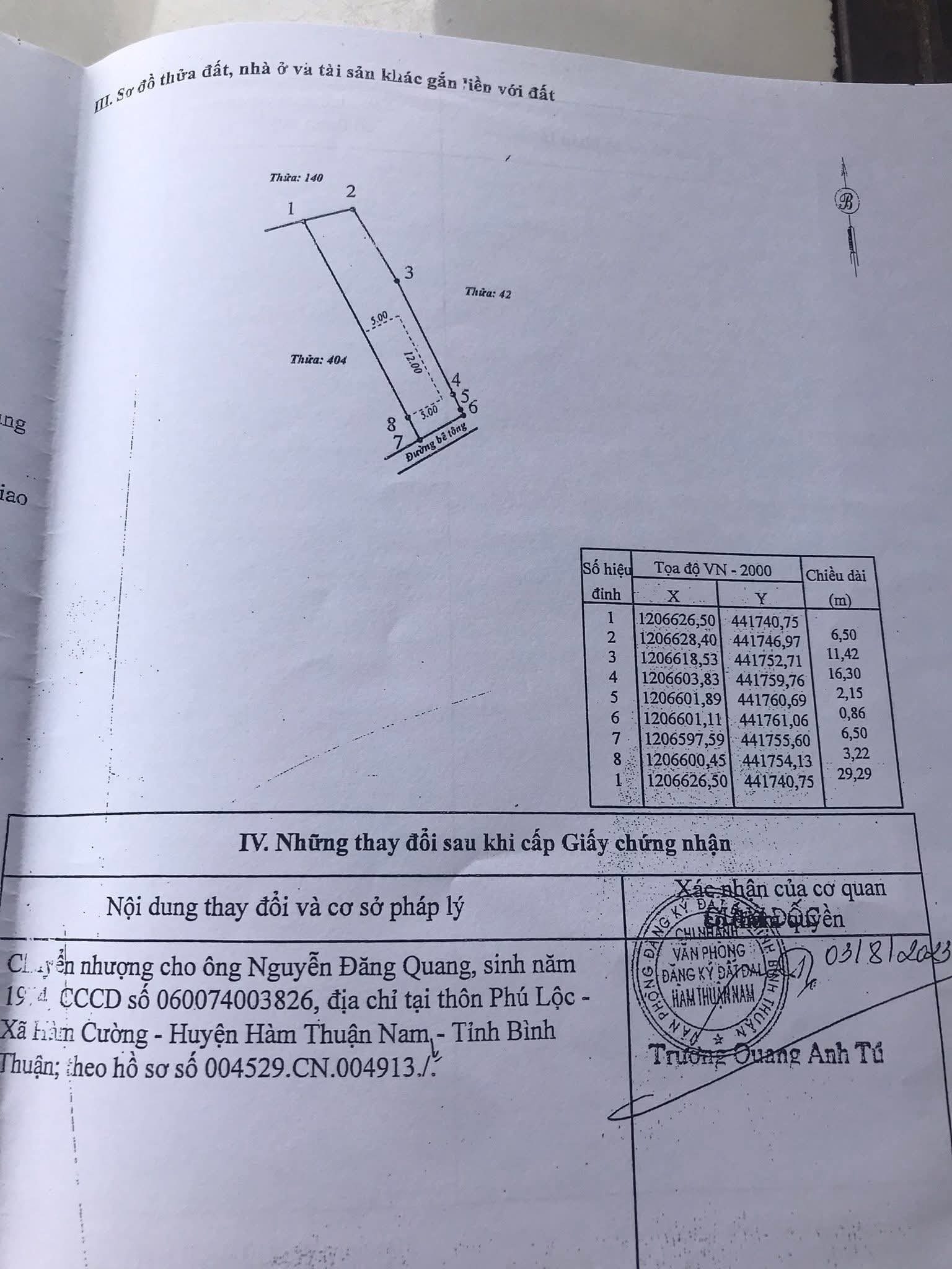 Bán đất 212.2m² có sẵn 60m² thổ cư ngang 6,5m giá 650 triệu tại Xã Hàm Kiệm