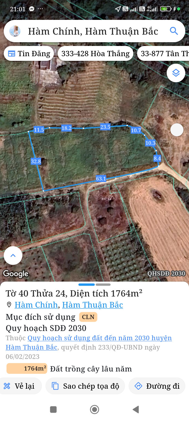 Bán đất 1764m² ngang 63m giá 580 triệu Xã Hàm Liêm