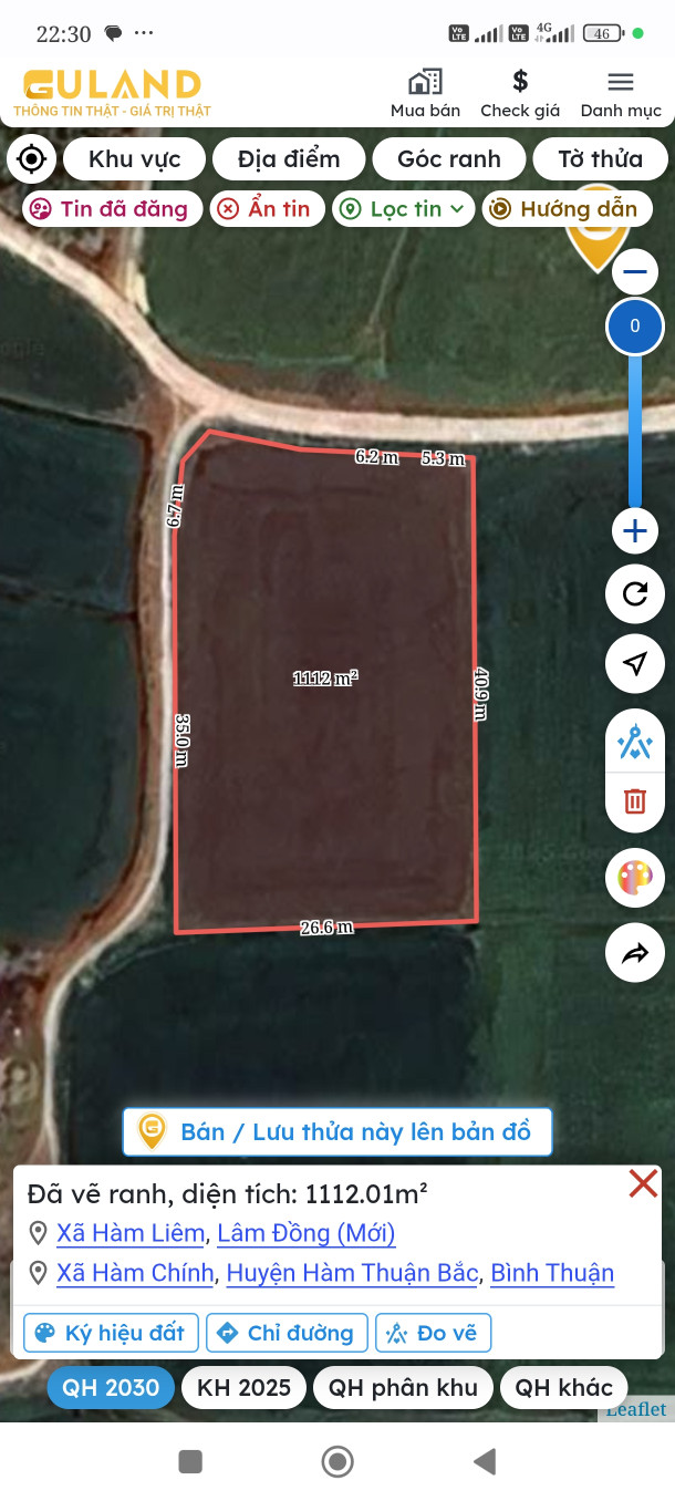 Bán đất 1105m² ngang 28m giá 550 triệu Xã Hàm Liêm